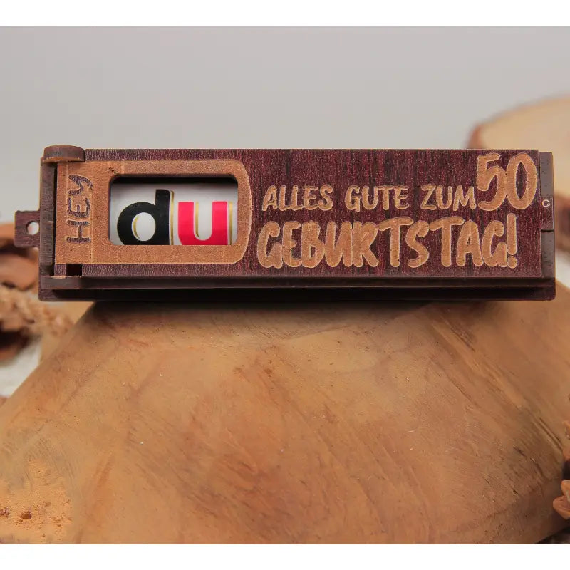 Holz Geburtstag Geschenkbox dunkelbraun mit drehbaren Buchstaben für Geburtstag