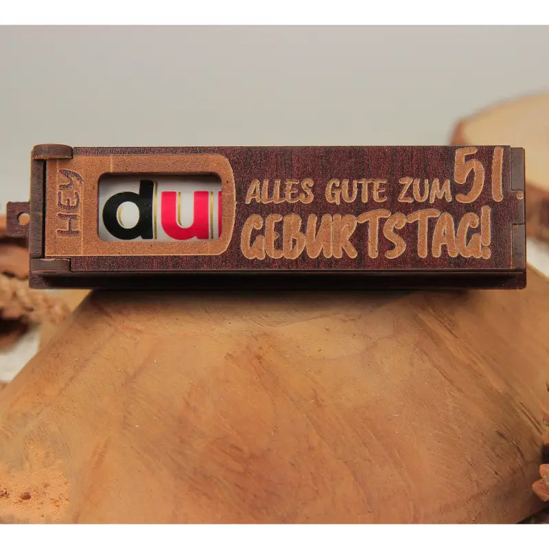 Holz Geburtstag Geschenkbox Dunkelbraun mit drehbaren Buchstaben für Geburtstagsgrüße
