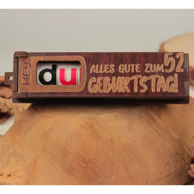 Holz Geburtstag Geschenkbox in Dunkelbraun mit drehbaren Buchstaben for personalisierte Botschaft