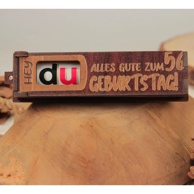 Holz Geburtstag Geschenkschachtel dunkelbraun mit drehbaren Buchstaben für Geburtstag