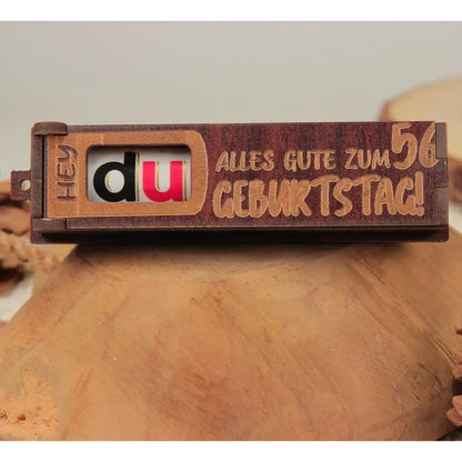 Holz Geburtstag Geschenkschachtel dunkelbraun mit drehbaren Buchstaben für Geburtstag