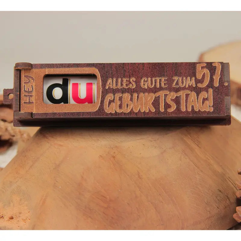 Holz Geburtstag Geschenkbox in Dunkelbraun mit drehbaren Buchstaben für Geburtstage
