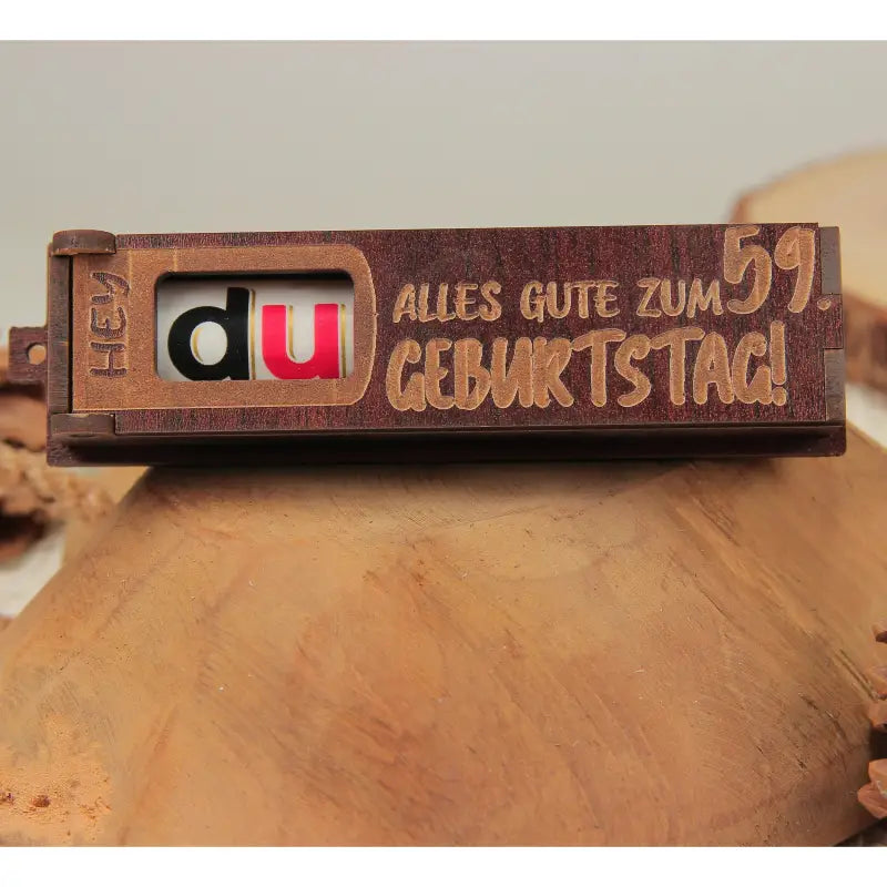 Holz Geburtstag Geschenkbox in Dunkelbraun mit drehbaren Buchstaben