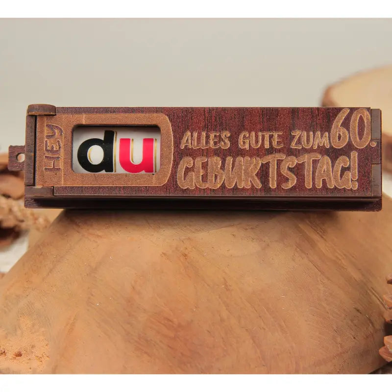Holz Geburtstag Geschenkschachtel in Dunkelbraun mit drehbaren Buchstaben