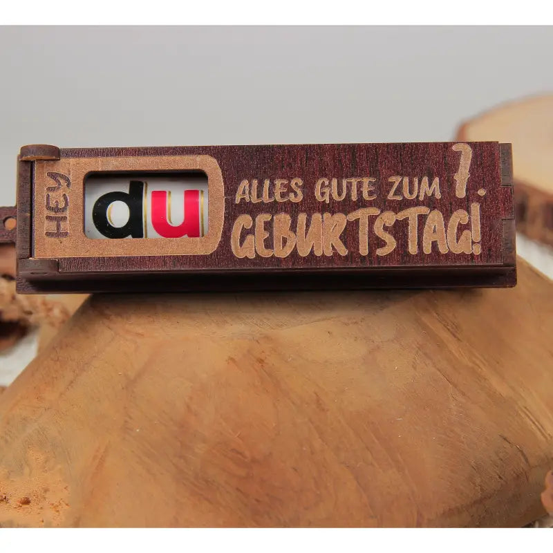 Holz Geburtstag Geburtstagsbox Dunkelbraun mit drehbaren Buchstaben für Grußbotschaft