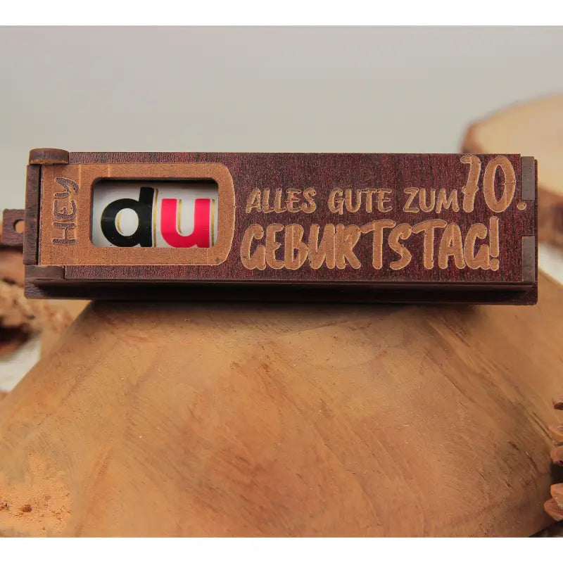 Holz Geburtstag Geschenkbox Dunkelbraun mit drehbaren Buchstaben für Geburtstagsgrüße