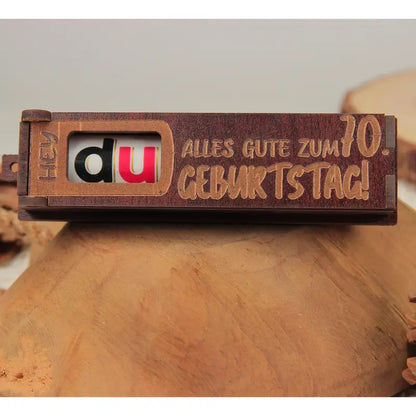 Holz Geburtstag Geschenkbox Dunkelbraun mit drehbaren Buchstaben für Geburtstagsgrüße