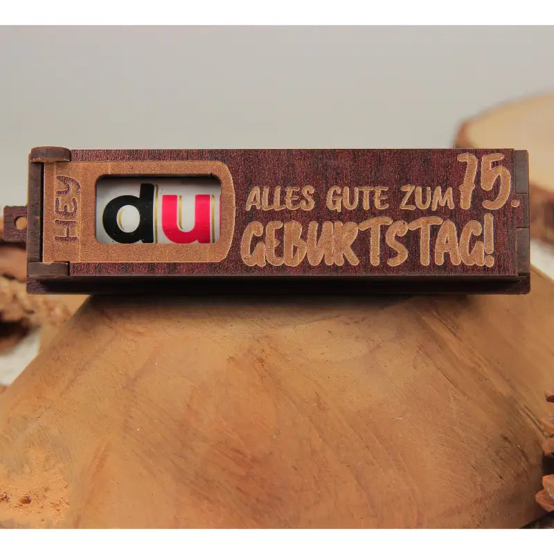 Holz Geburtstag Geschenkbox in Dunkelbraun mit drehbaren Buchstaben