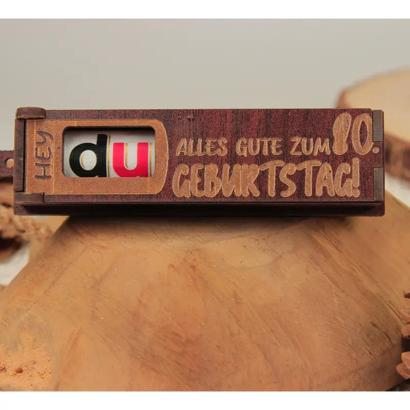 Holz Geburtstag Geschenkbox dunkelbraun mit drehbaren Buchstaben für Geburtstagsgrüße