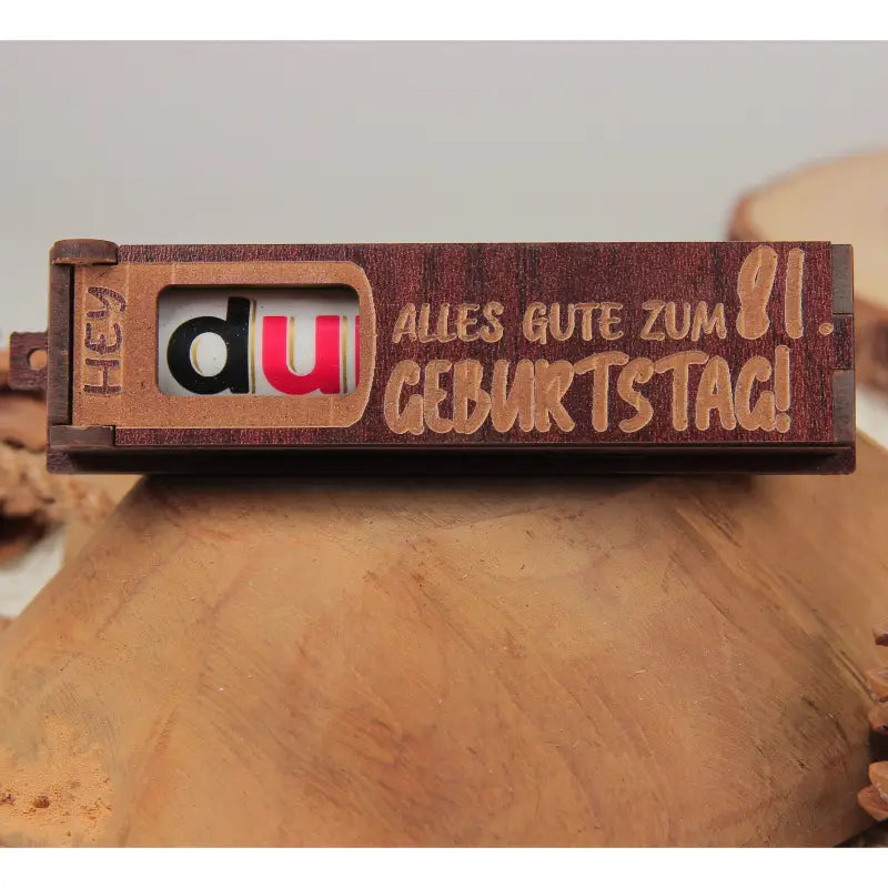 Holz Geburtstag Geschenkbox dunkelbraun mit drehbaren Buchstaben für Geburtstag