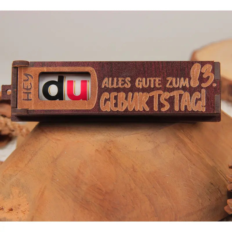 Holz Geburtstag Geschenkbox Dunkelbraun mit drehbaren Buchstaben für Geburtstag
