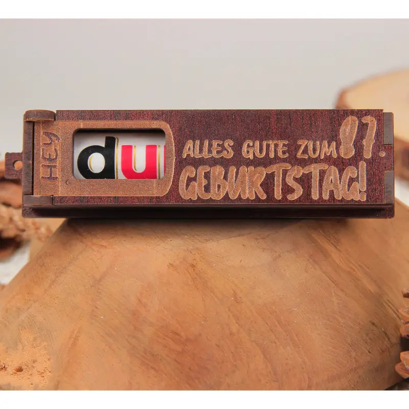 Holz Geburtstags Geschenkbox in Dunkelbraun mit drehbaren Buchstaben