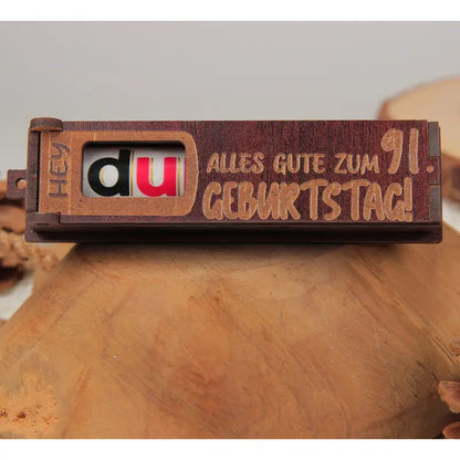 Holz Geburtstag Geschenkbox dunkelbraun mit drehbaren Buchstaben für Geburtstag