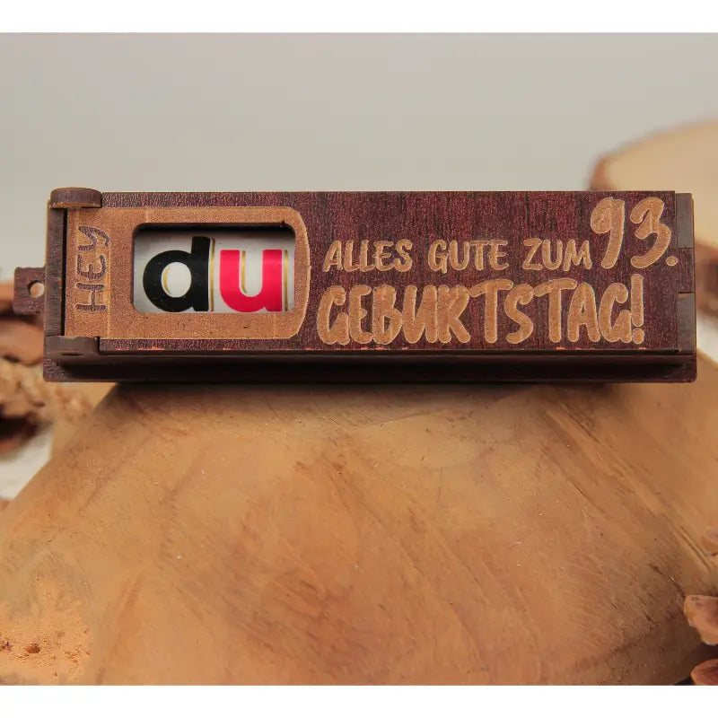 Holz Geburtstag Geschenkbox Dunkelbraun mit drehbaren Buchstaben für Geburtstagsgrüße
