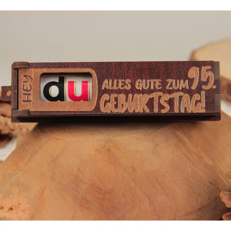 Holz Geburtstag Geschenkbox in Dunkelbraun mit drehbaren Buchstaben