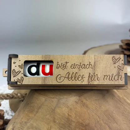 Holzkiste Geschenkbox mit Duplo, du schaffst das, gold wert, personalisierte Botschaft