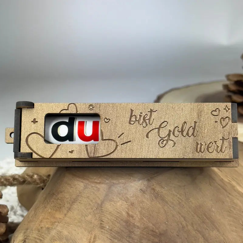 Verzierte Holzkiste Geschenkbox mit du sichtbar, perfekt für du schaffst das gold wert