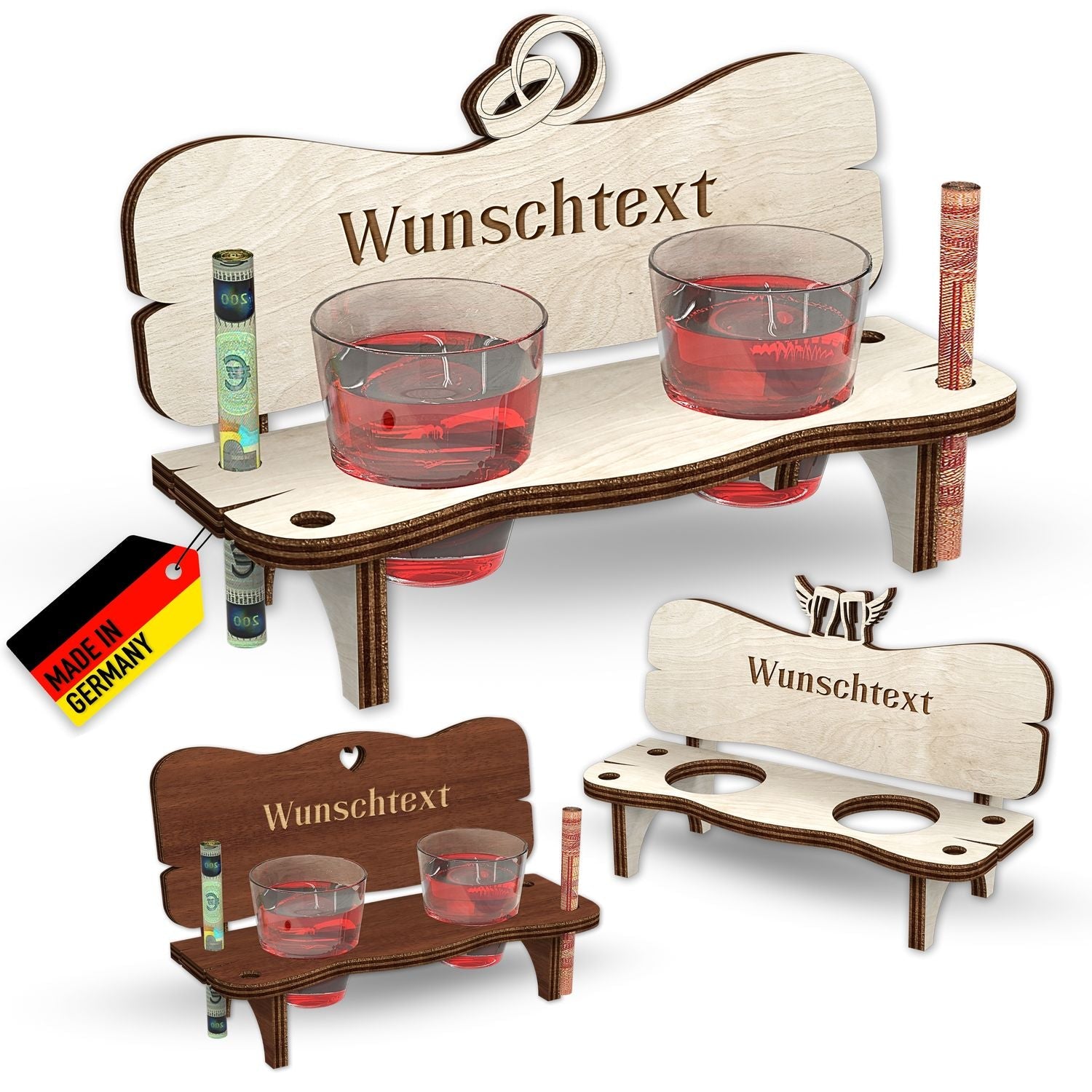 Holz Schnapsglashalter in Bänke-Form als dekorative Shotglas-Halter aus Holz