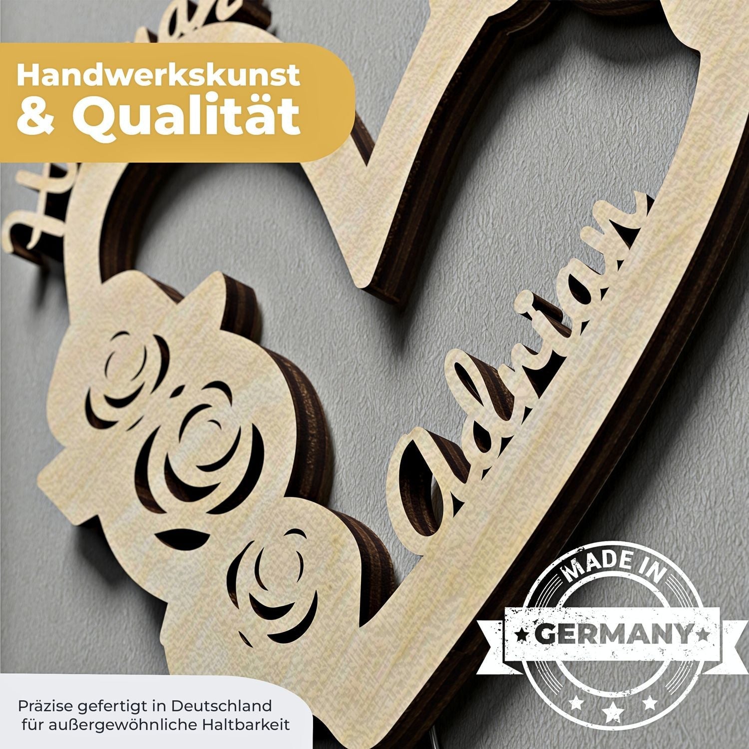 Personalisiertes Herz-Holzleuchte mit Blumen-Design, perfektes Geschenk für Paare
