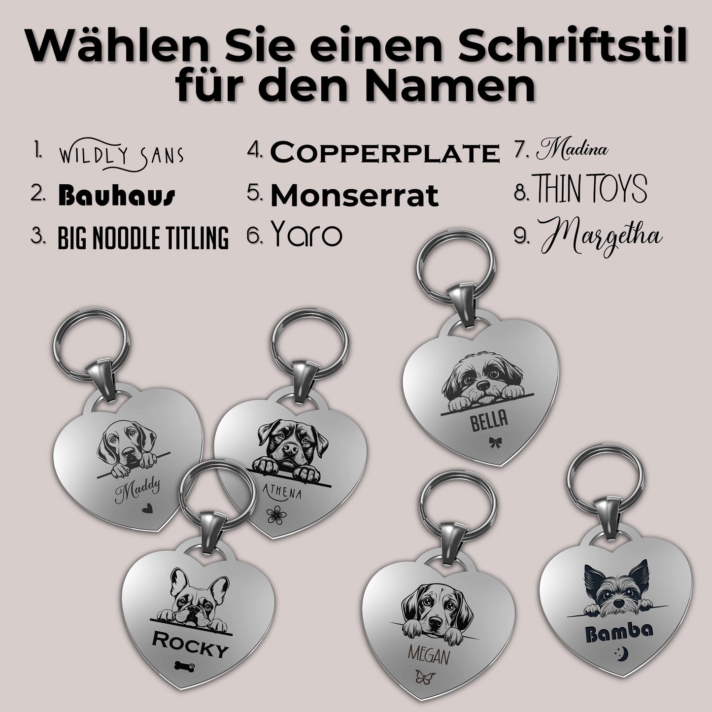 Personalisiertes Hundemarke Herzform aus Edelstahl mit Gravur und QR-Code, individuell gestaltbar