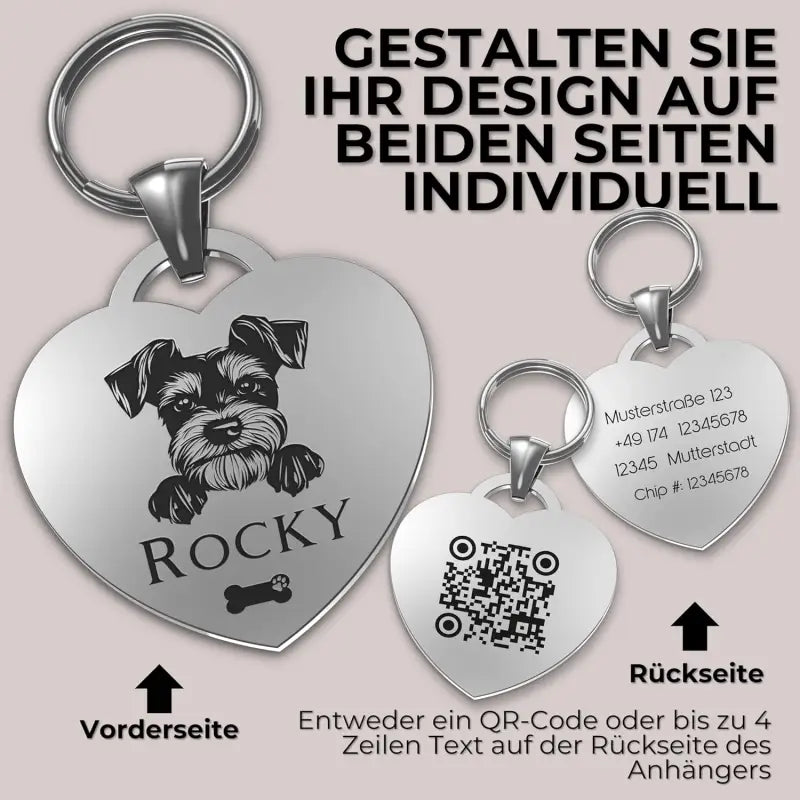 Personalisierte Hundemarke Herzform aus Edelstahl mit Gravur und QR-Code