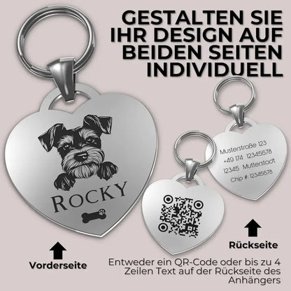 Personalisierte Hundemarke Herzform aus Edelstahl mit Gravur und QR-Code