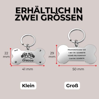 Hundemarke Knochenform mit Gravur personalisiert für Haustiere, verschiedene Größen