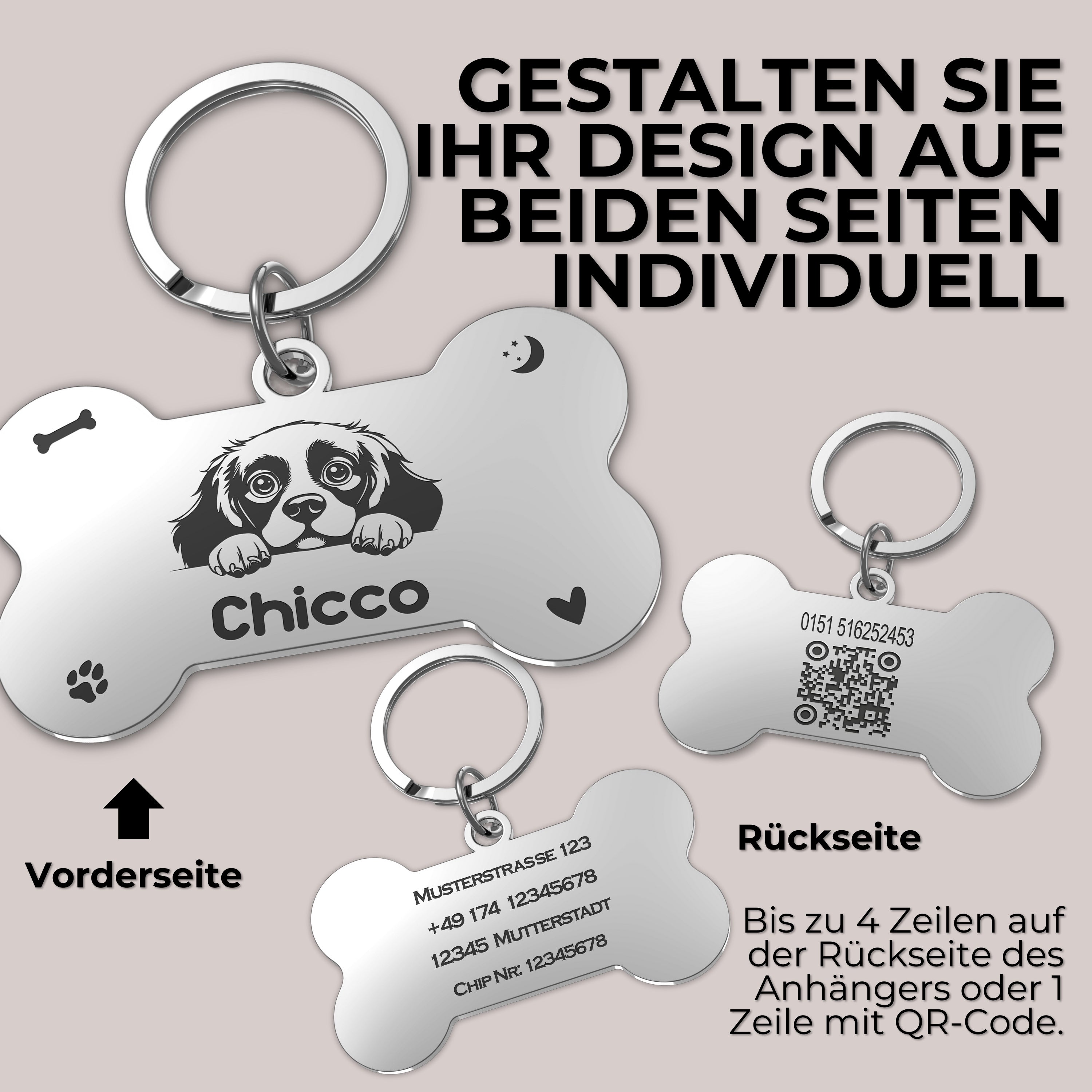 Personalisiertes Hundemarke Knochenform mit Gravur für Haustiere, individuell gestaltbar