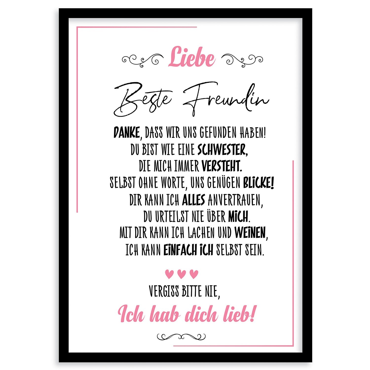 Gerahmtes lieb poster als Wandbild mit herzlichem Freundschaftsgruß, Fine Art Druck