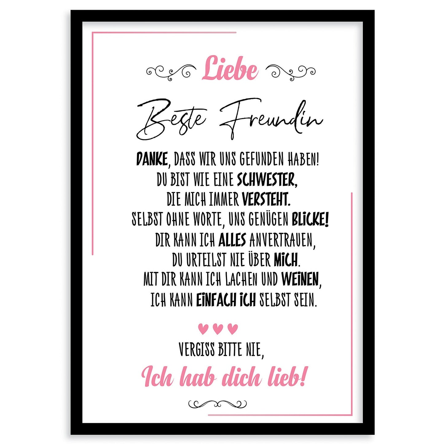 Gerahmtes lieb poster als Wandbild mit herzlichem Freundschaftsgruß, Fine Art Druck