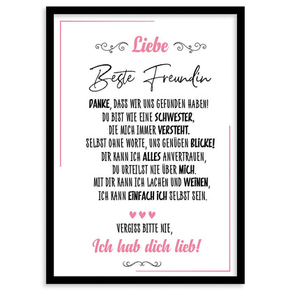 Gerahmtes lieb poster als Wandbild mit herzlichem Freundschaftsgruß, Fine Art Druck