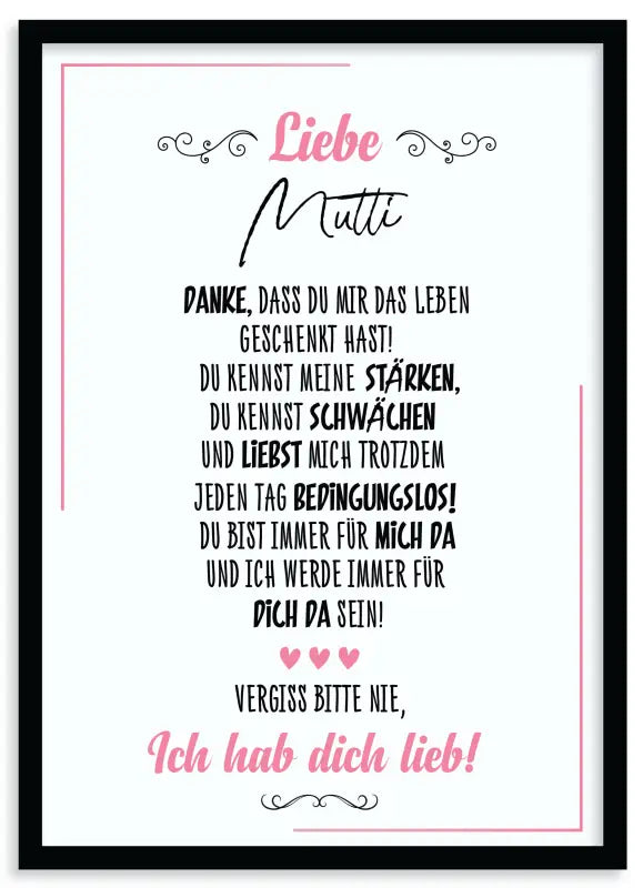 Gerahmter Lieb poster mit deutschem Text als Wandbild Fine Art Druck