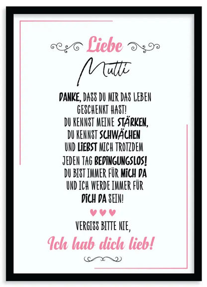 Gerahmter Lieb poster mit deutschem Text als Wandbild Fine Art Druck