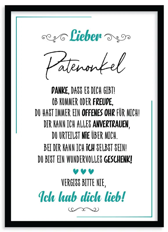 Gerahmtes Lieb Poster als Wandbild mit deutschem Wertschätzungsmotiv