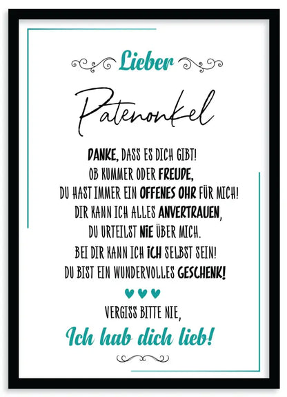 Gerahmtes Lieb Poster als Wandbild mit deutschem Wertschätzungsmotiv