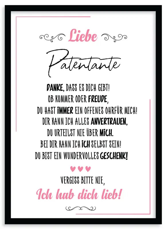 Gerahmtes Lieb Poster als Wandbild mit deutschem Text im Fine Art Druckstyle