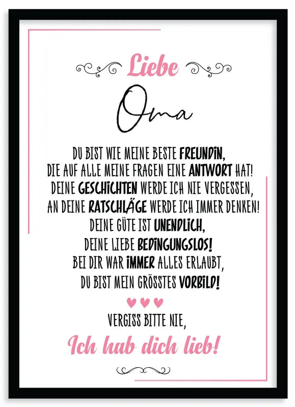 Gerahmtes lieb poster mit deutschem Text für Oma als Wandbild Fine Art Druck