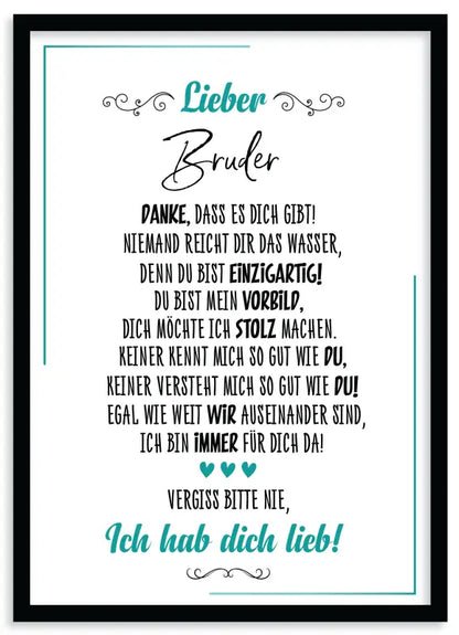 Gerahmtes Lieb Poster mit deutschem Textdruck als Wandbild Fine Art Druck