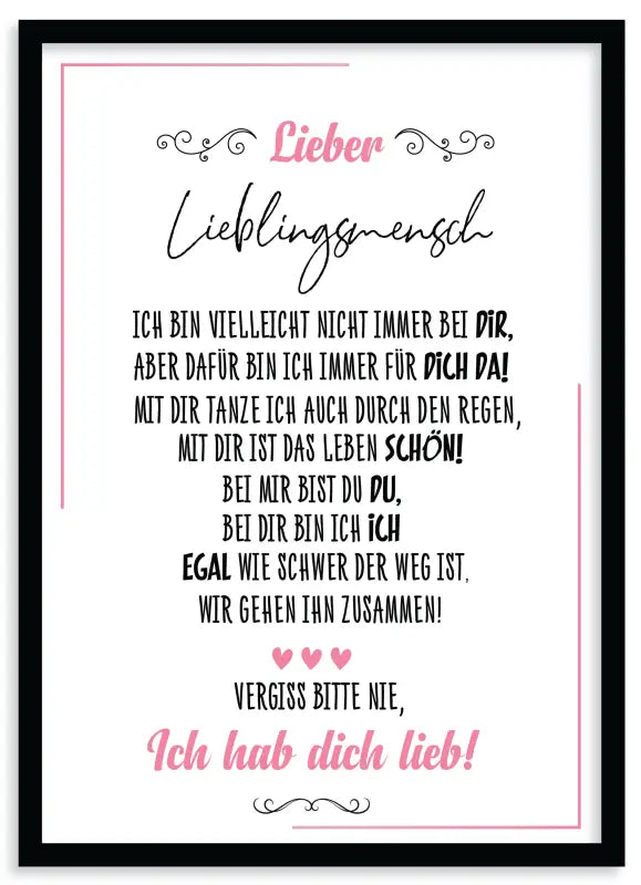 Gerahmtes deutsches Liebesgedicht als lieb poster Wandbild Fine Art Druck