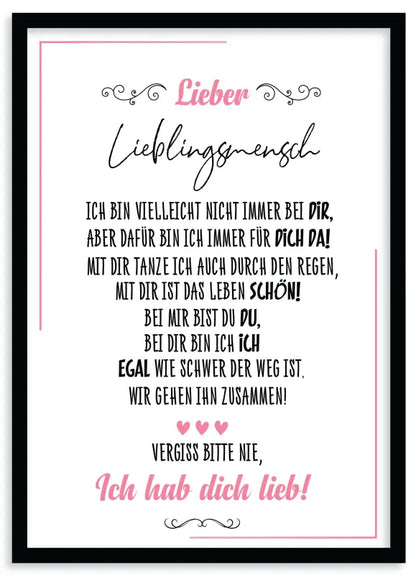 Gerahmtes deutsches Liebesgedicht als lieb poster Wandbild Fine Art Druck
