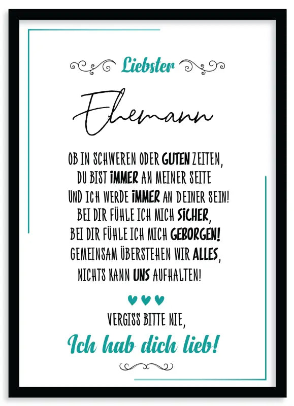 Gerahmtes deutsches Liebesgedicht als lieb poster Wandbild Fine Art Druck