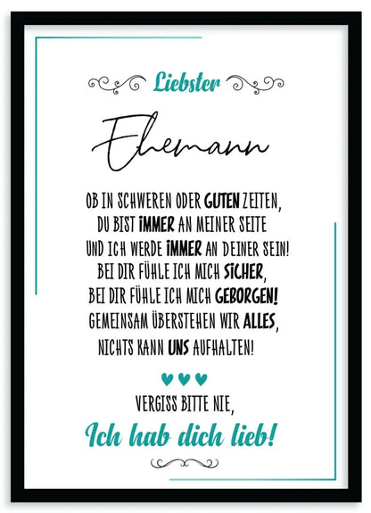 Gerahmtes deutsches Liebesgedicht als lieb poster Wandbild Fine Art Druck