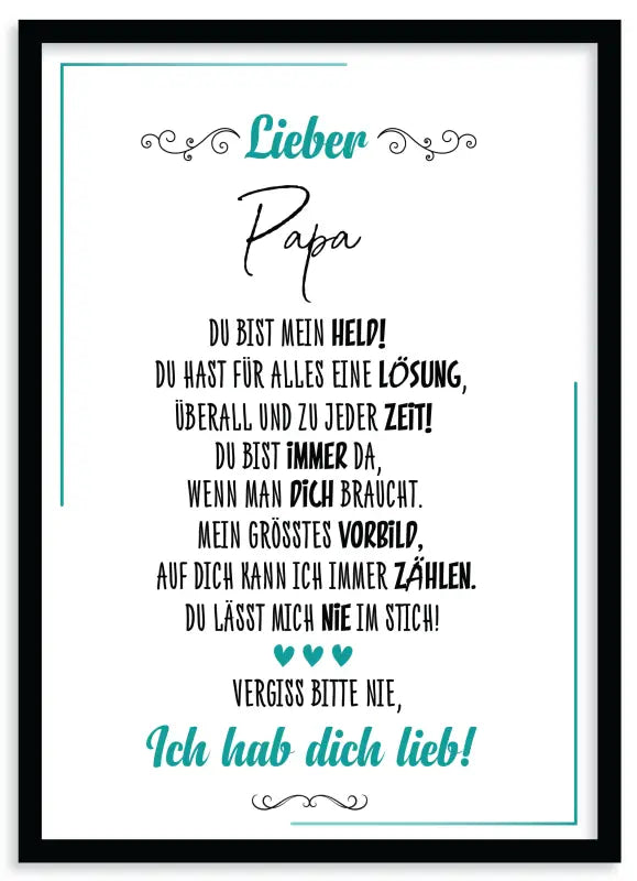 Gerahmtes Lieb Poster mit deutschem Text als Wandbild Fine Art Druck