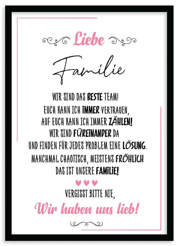 Gerahmtes lieb poster mit Familienzitat als Wandbild im Fine Art Druckstil