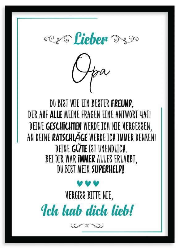 Gerahmtes lieb poster mit deutschem Text als Wandbild für Großvater, Fine Art Druck