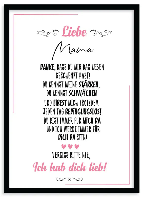 Framed German Liebe Mama lieb poster als Wandbild Fine Art Druck