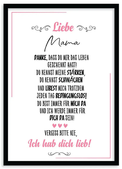 Framed German Liebe Mama lieb poster als Wandbild Fine Art Druck