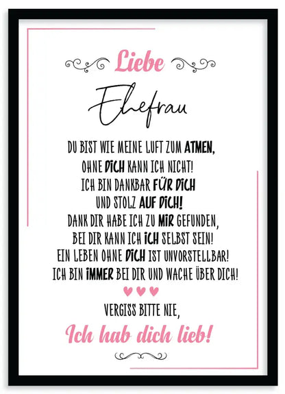 Gerahmtes deutsches Liebesgedicht als lieb poster Wandbild Fine Art Druck