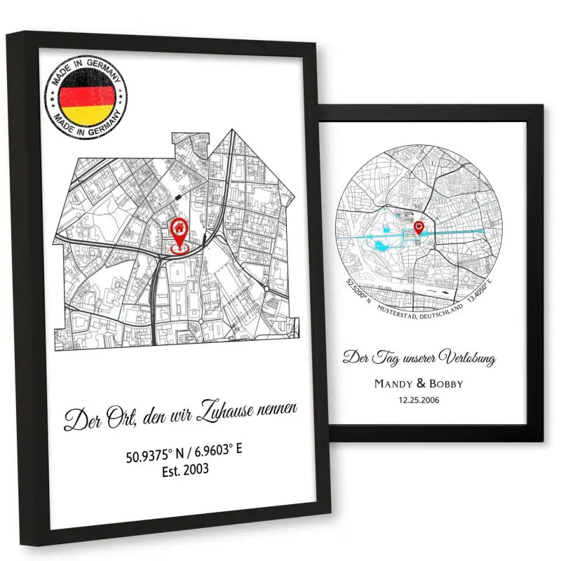 Framed map art prints with personalized koordinatenposter design für Wanddekoration