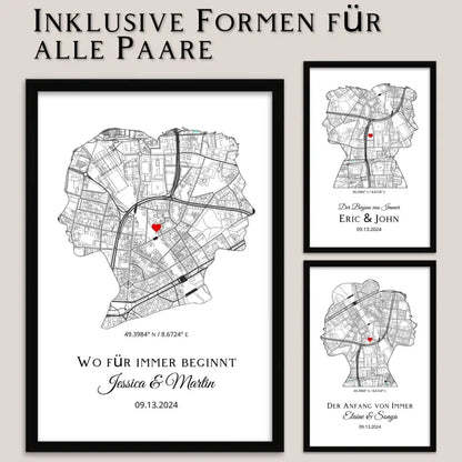 Framed map art for couples with personalizado koordinatenposter design als Wanddekoration